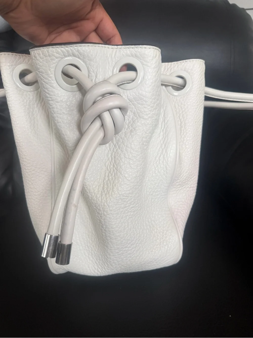 Michael Kors White Pebbled Leather Drawstring Shoulder Bag